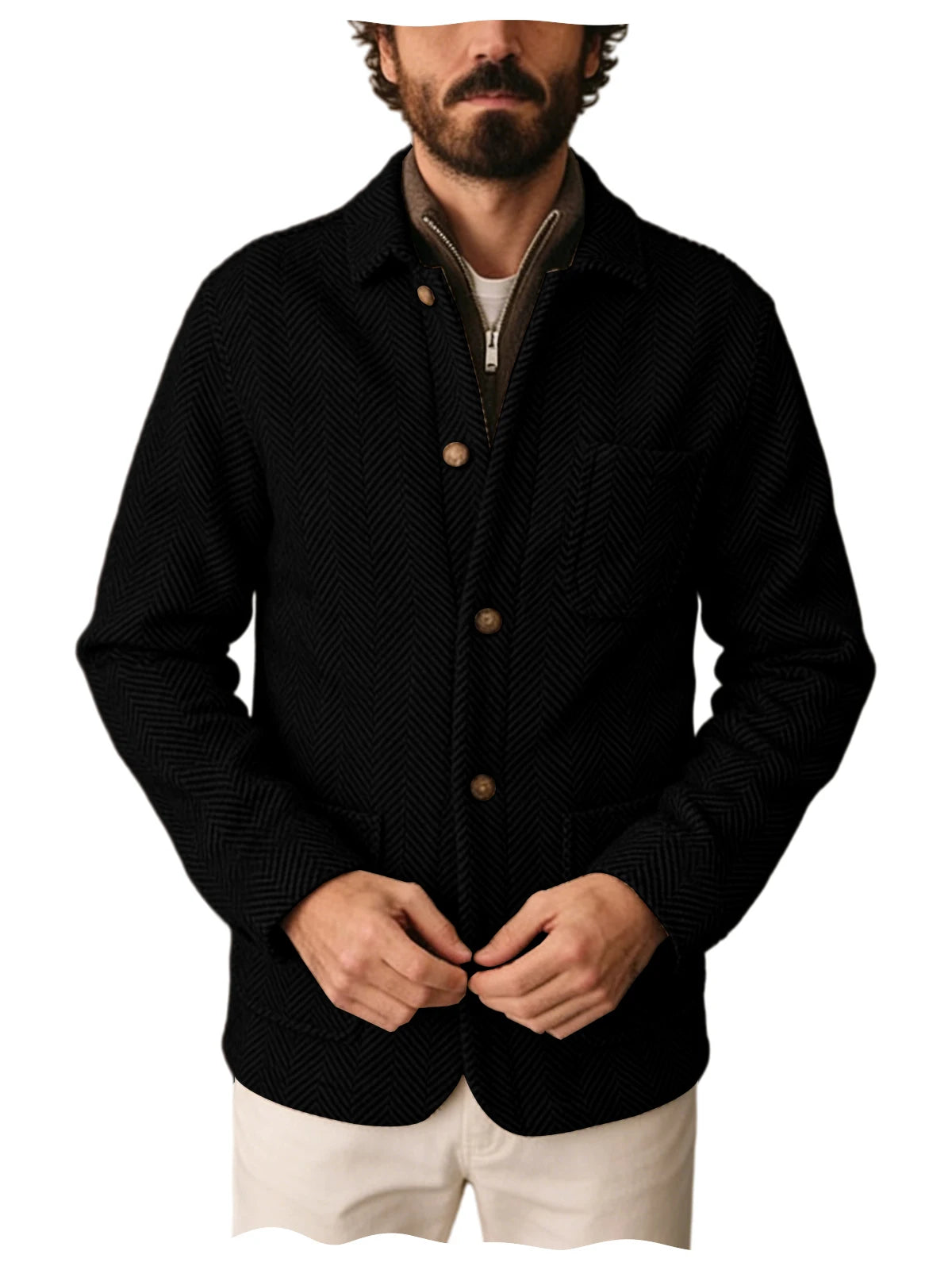 Vintage Men's Herringbone Pattern Blazer Wool Blend Lapel Collar Slim Fit Breathable Jacket Business Casual For DailyWear Office