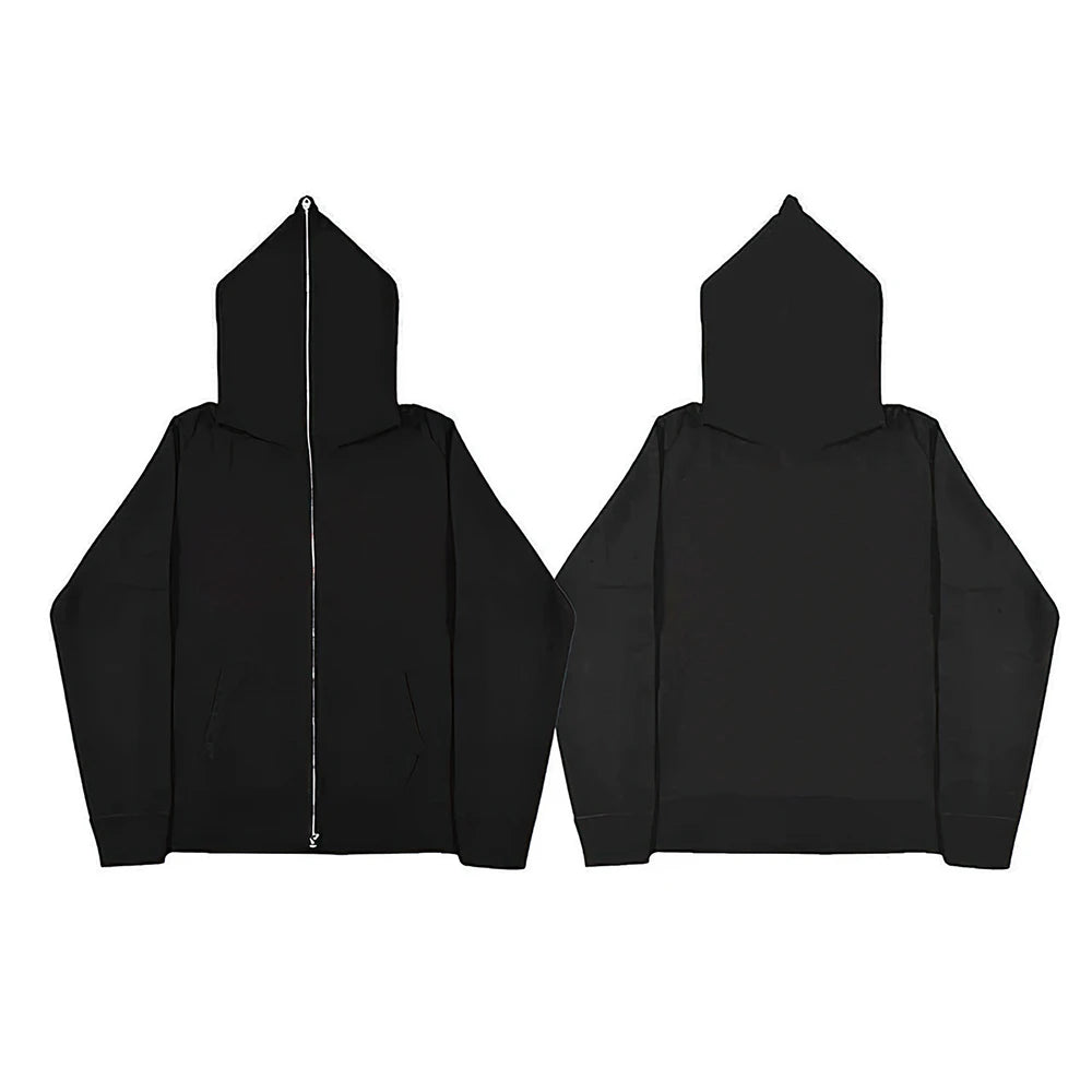 Harajuku Jacket Sweatshirts Men Zip Up Hoodies Jacket Retro Long Sleeve Oversized Black Hooded Sweatshirt Coats