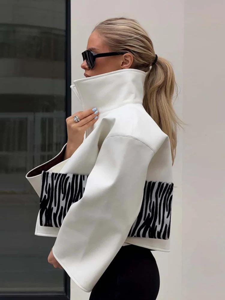 Lapel Long Sleeve Faux Leather Jacket Women Street Turn-down Collar Single Breasted Loose Coats Chic Lady Jackets New Outerwears