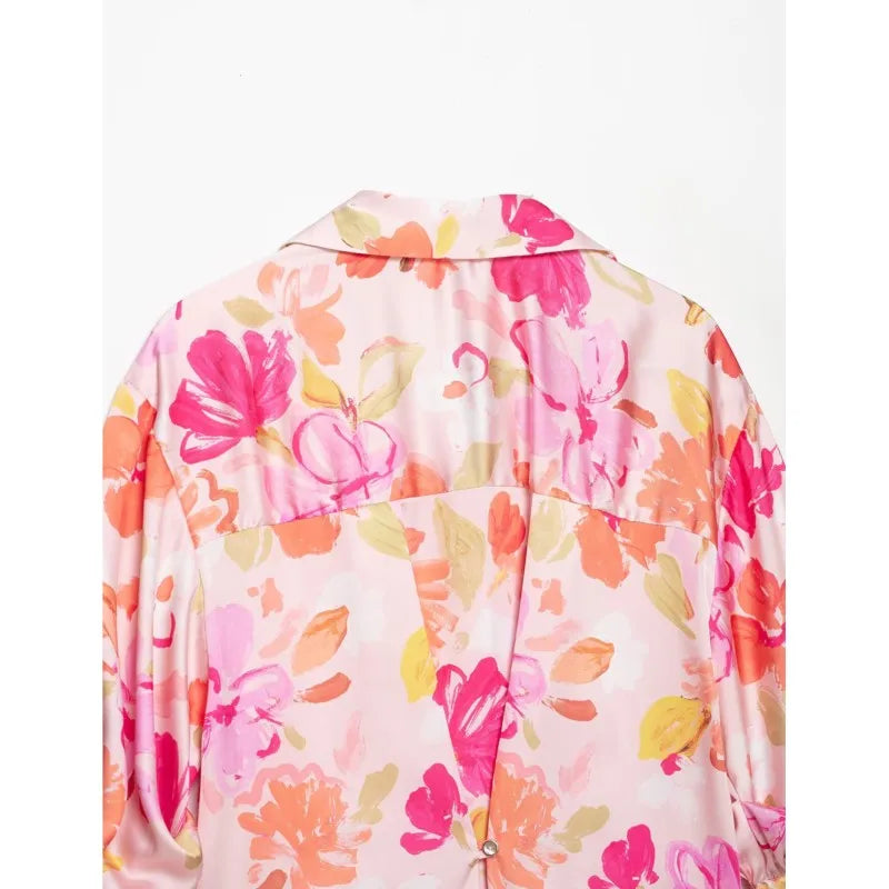 Women's Print Shirts New 2026 Summer Jonny-Collar Women Button Pleated Sleeve Blouses Casual Loose Female Shirt & Blousers