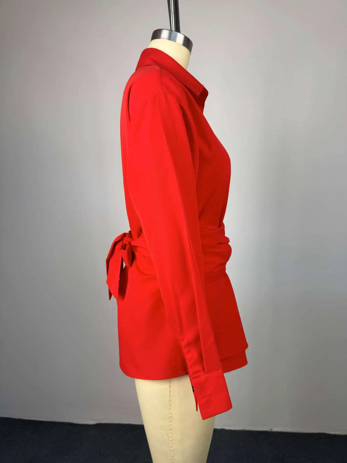 BJTZ 2026 Spring Summer Women Solid Color Tie Waist Slim Long Sleeve Shirt Elegant Casual Tops