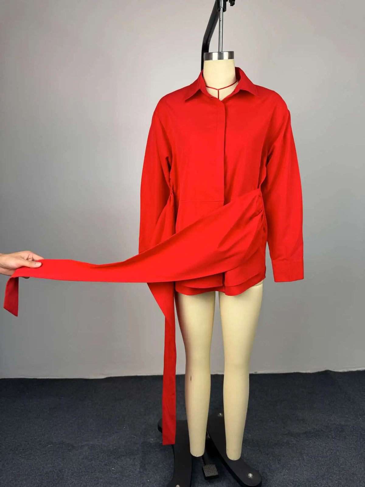 BJTZ 2026 Spring Summer Women Solid Color Tie Waist Slim Long Sleeve Shirt Elegant Casual Tops