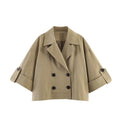 Women's Short Trench Coat New 2026 Spring Autumn Women Rolled-Up Sleeves Button Solid Color Elastic Waist Outerwear Female Tops