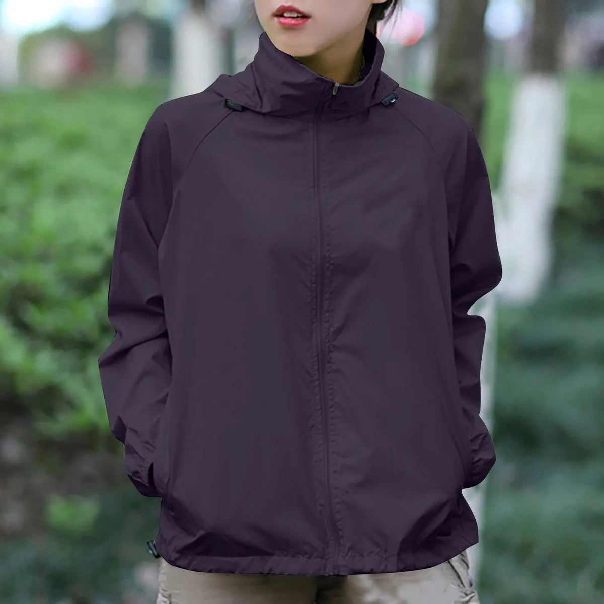 Fashionable And Basics Solid Colored Hooded Long Sleeved Jacket Windbreaker Waterproof Sun Jacket Outdoor Sports Climbing Trench