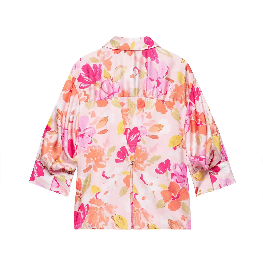 Women's Print Shirts New 2026 Summer Jonny-Collar Women Button Pleated Sleeve Blouses Casual Loose Female Shirt & Blousers