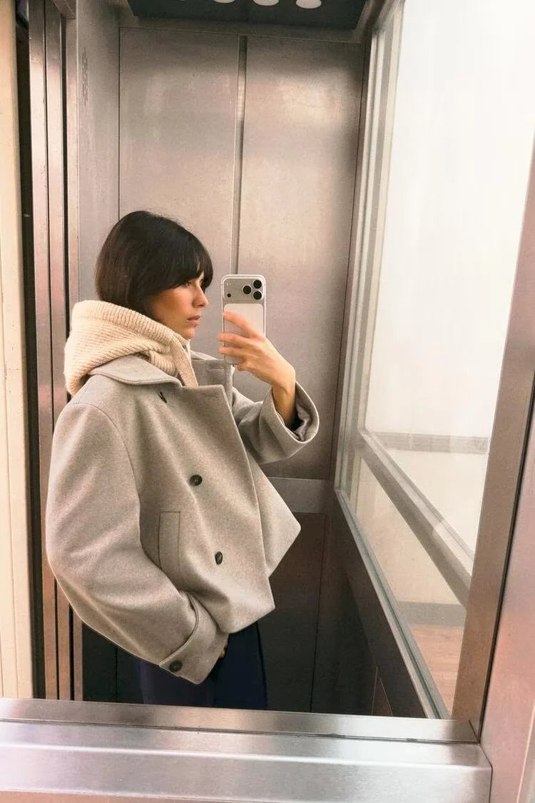 Stand Collar Asymmetric Woman's Coats Jacket for Woman Wool Short Tops Loose Cropped Jackets Autumn Winter Wear Daily Outfits