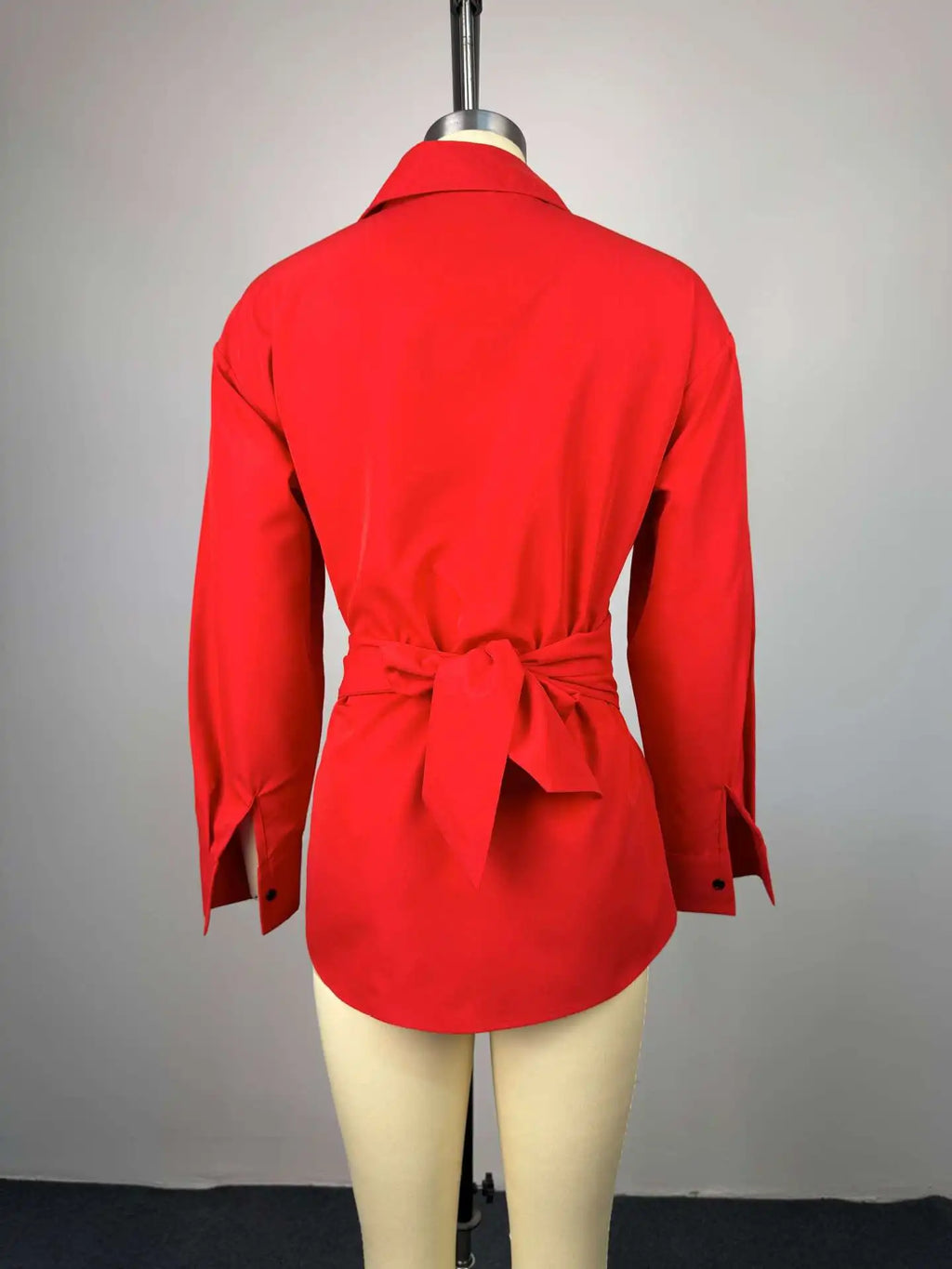 BJTZ 2026 Spring Summer Women Solid Color Tie Waist Slim Long Sleeve Shirt Elegant Casual Tops
