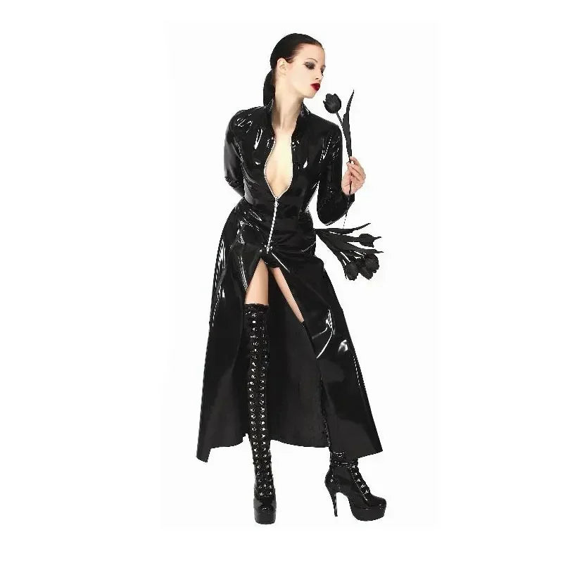 Halloween Party Cosplay The Matrix Costumes Gothic Unisex Sexy Shiny PVC Catsuit Latex Faux Leather Long Coat Trench Clubwear