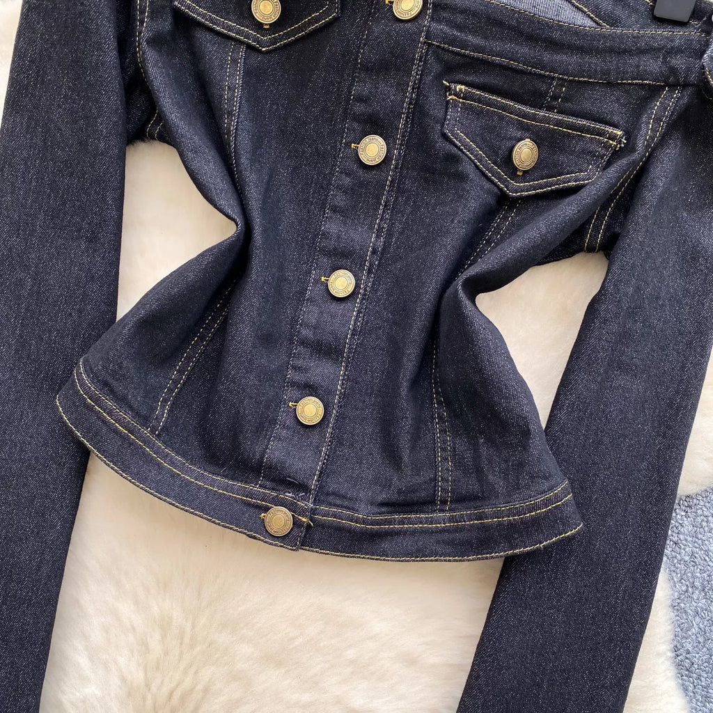 Blouses Women Denim Shirt Vintage Turn Down Collar Full Sleeve Tops Y2k Streetwear Elegant Splice Shirts Slim Fit 2026 Autumn