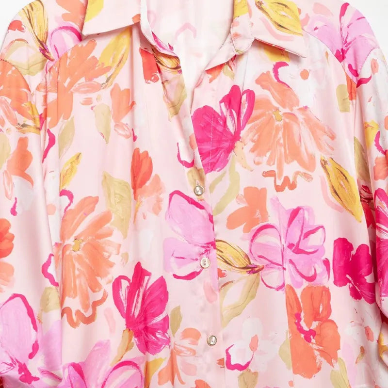 Women's Print Shirts New 2026 Summer Jonny-Collar Women Button Pleated Sleeve Blouses Casual Loose Female Shirt & Blousers