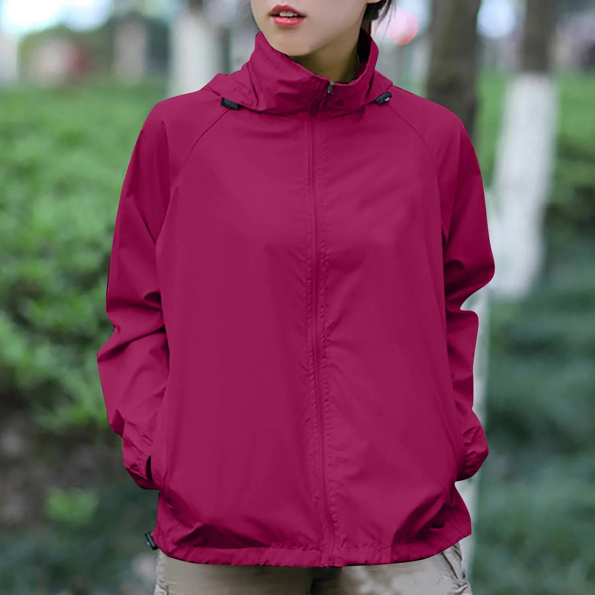 Fashionable And Basics Solid Colored Hooded Long Sleeved Jacket Windbreaker Waterproof Sun Jacket Outdoor Sports Climbing Trench
