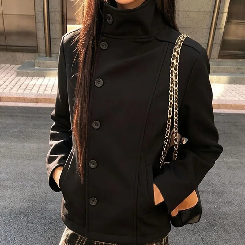 Fall Winter Stand Collar Women Woolen Coat Single Breasted Loose Female Long Sleeve Jacket Fashion Office Lady Street Short Coat
