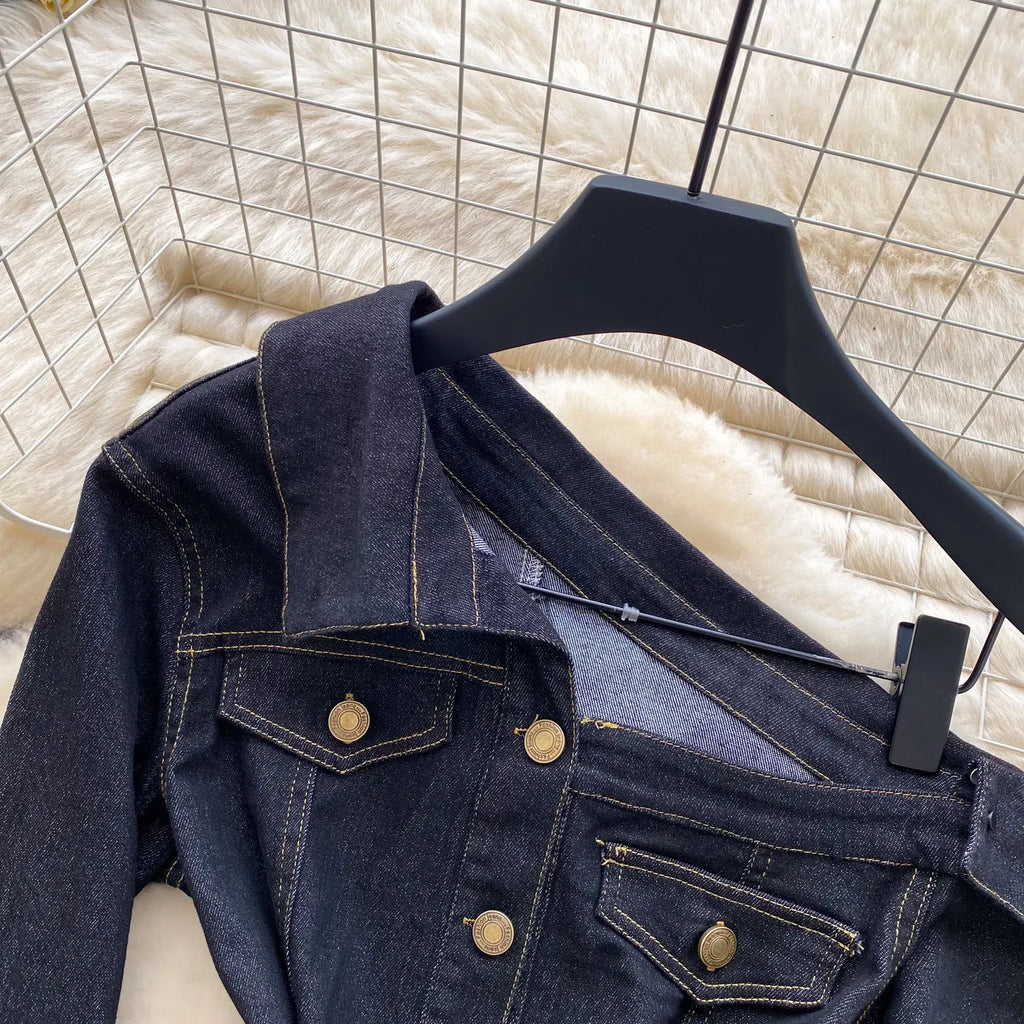 Blouses Women Denim Shirt Vintage Turn Down Collar Full Sleeve Tops Y2k Streetwear Elegant Splice Shirts Slim Fit 2026 Autumn