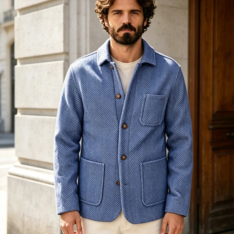 Vintage Men's Herringbone Pattern Blazer Wool Blend Lapel Collar Slim Fit Breathable Jacket Business Casual For DailyWear Office