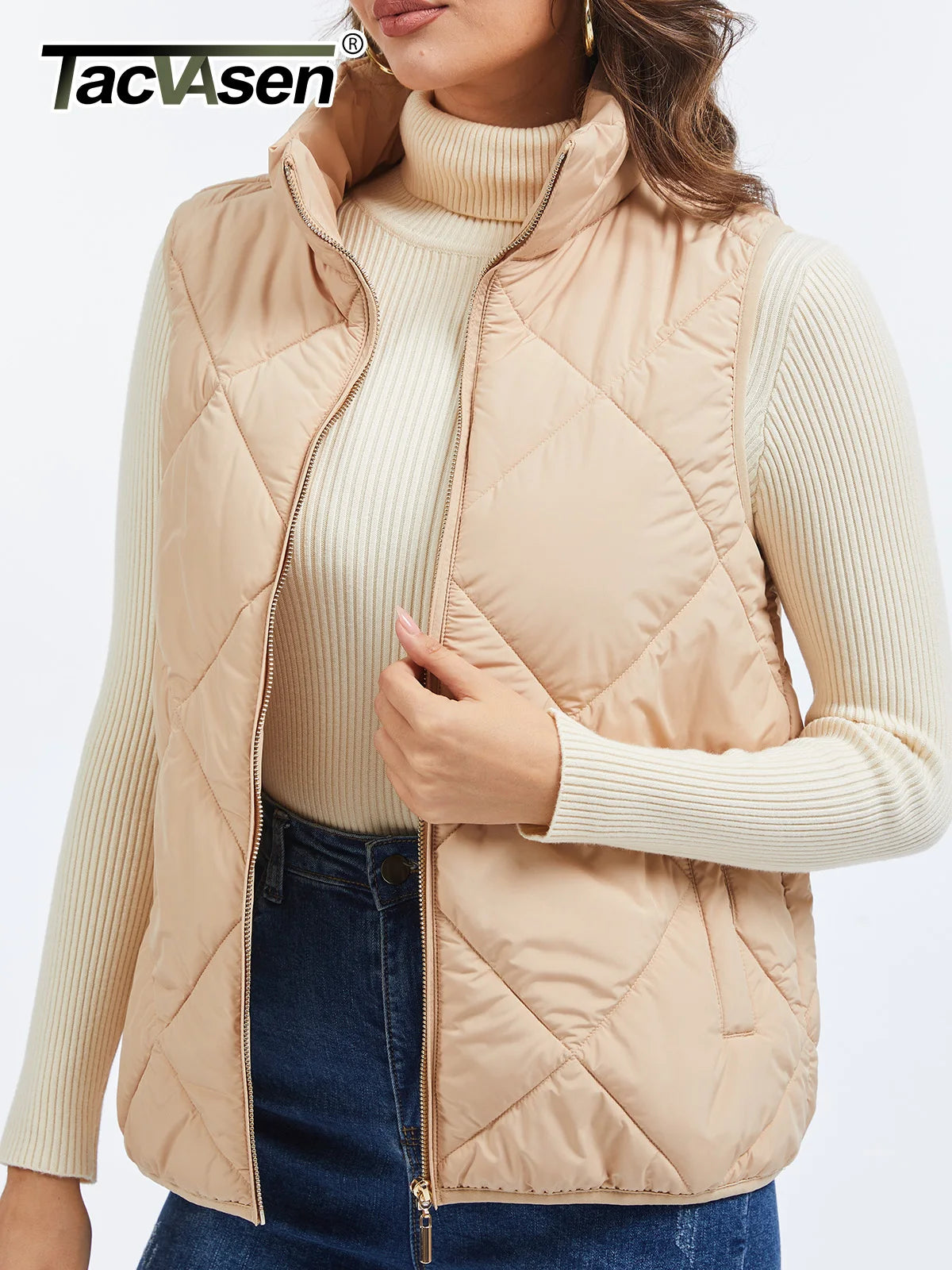 TACVASEN Women's Lightweight Puffer Sleeveless Vest Winter Warm Quilted Jacket Stand Collar Zip Up Vest Jacket with Pockets