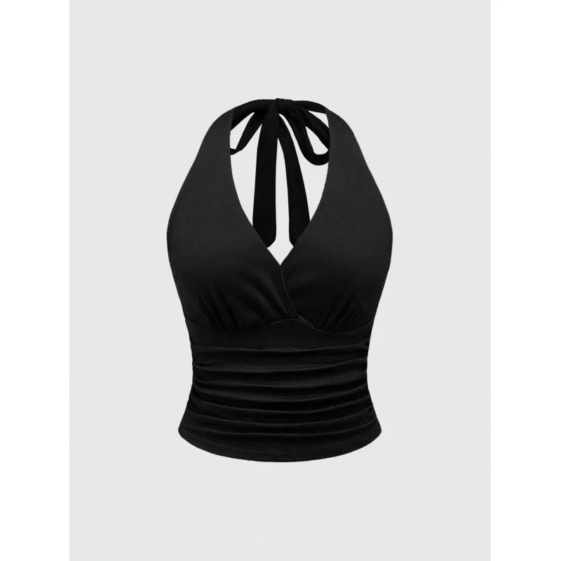 Retro Leopard Print Backless Fashion Sleeveless Summer Women's Casual Halterneck Vest Sexy Backless Lace-up Top Ropa Para Mujer