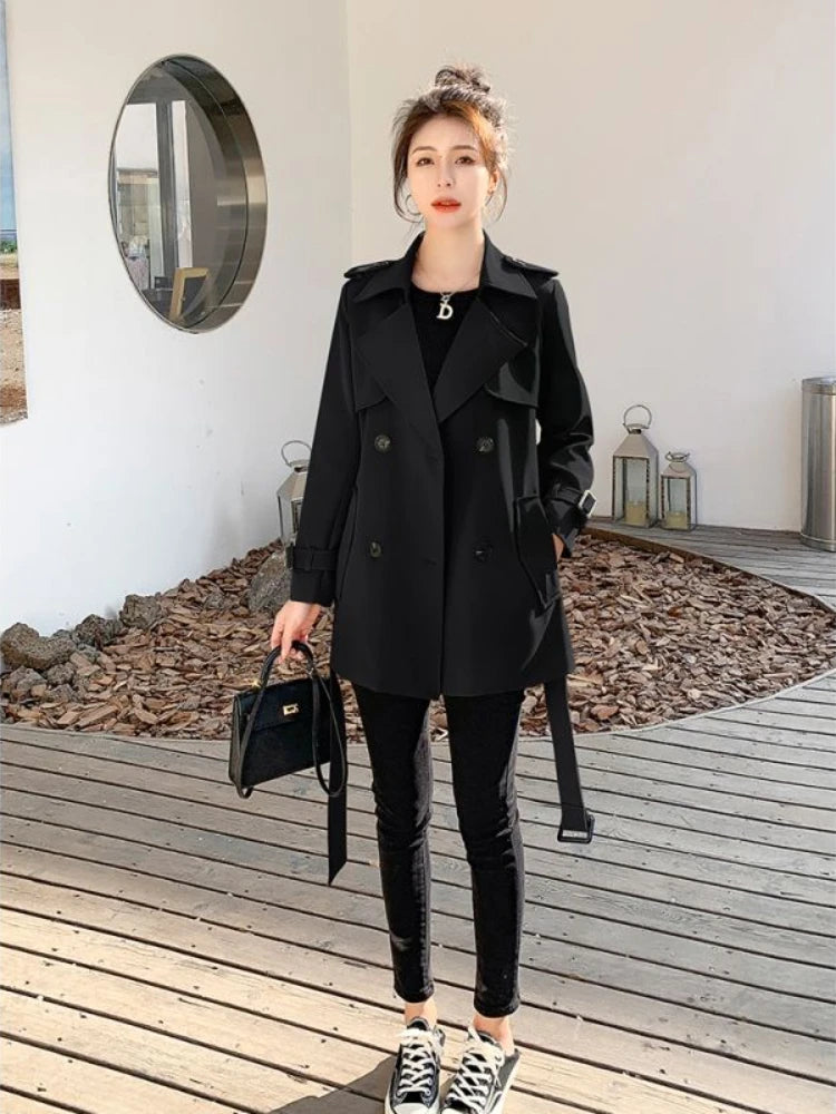 Khaki Tailored Collar Jackets Women's Korean Senior Solid Color Outdoor Slim Windbreaker Coats Female Spring Fashion Clothing