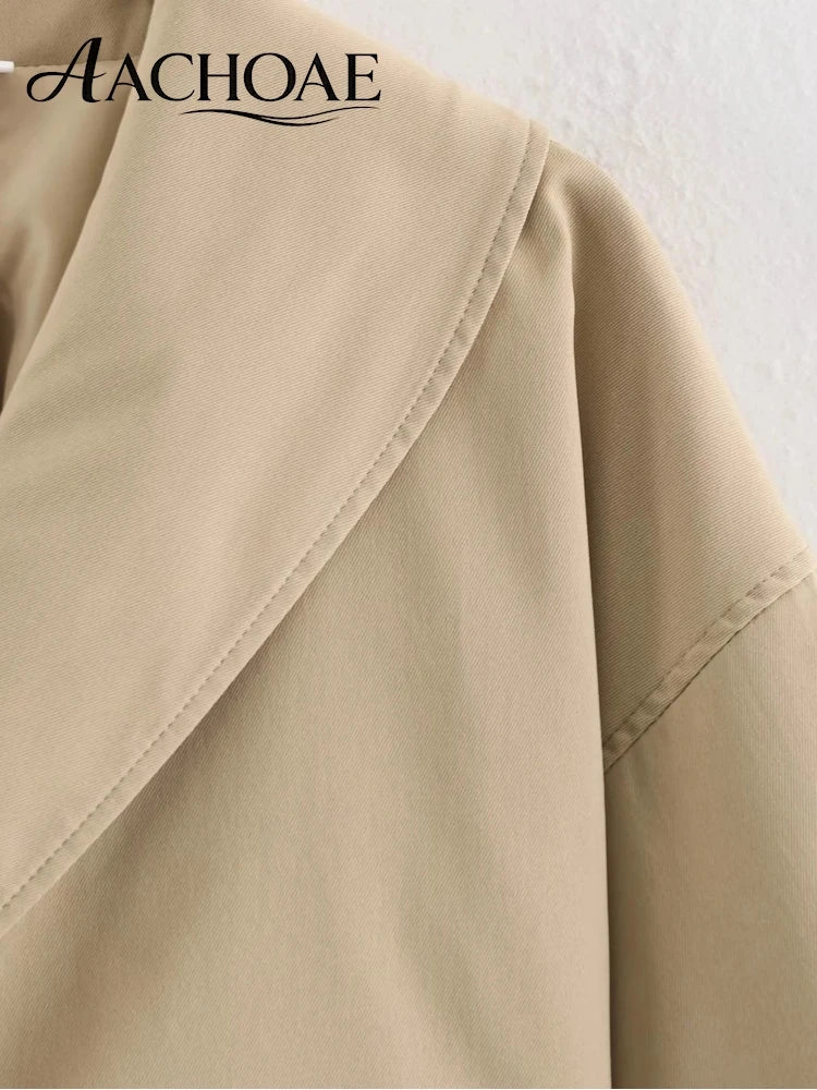 AACHOAE Women Oversized Lapel Cropped Jacket Belted Short Coat Long Sleeve Elastic Cuff Casual Chic Elegant Minimalist Outerwear