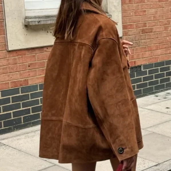 Vintage Lapel Long-sleeved Button-up Solid Color Jacket 2024 Women's Spring and Autumn Fashion Baggy Street Style Pocket Jacket