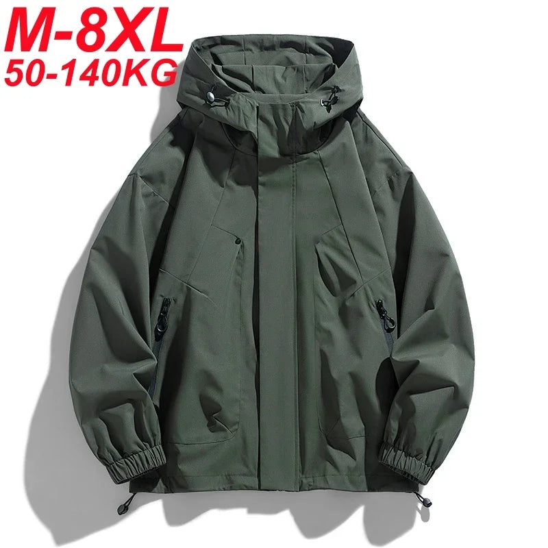 Big Size Mens Oversize Jacket Hooded Waterproof Windbreaker Male Plus Large Spring 8XL 120kg Coat Outwear Camping Fishing Hiking