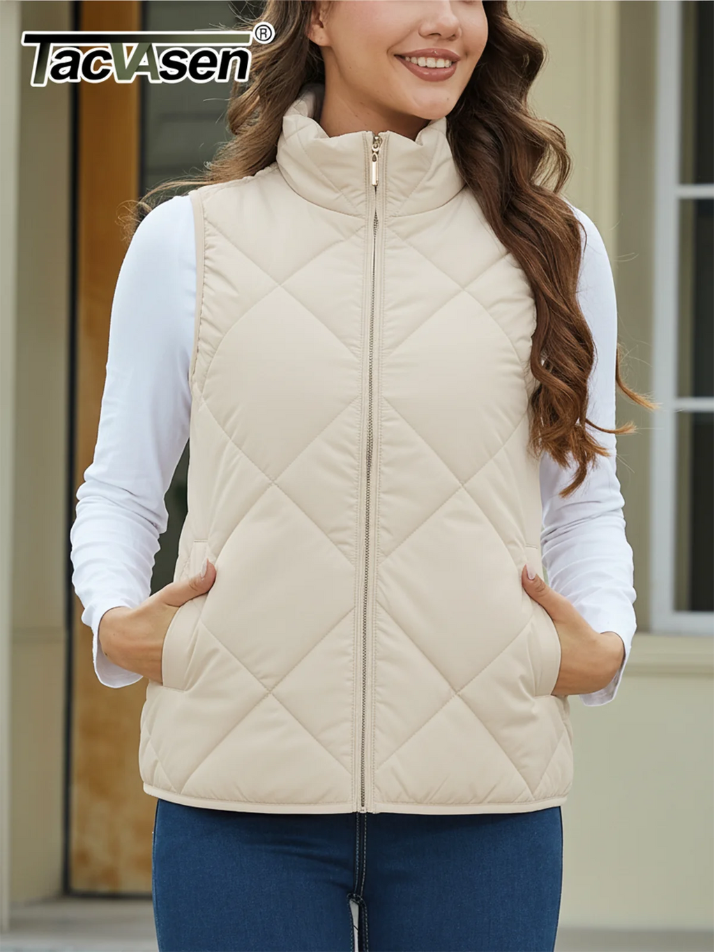 TACVASEN Women's Lightweight Puffer Sleeveless Vest Winter Warm Quilted Jacket Stand Collar Zip Up Vest Jacket with Pockets