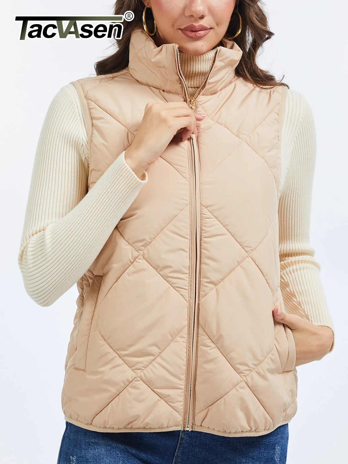 TACVASEN Women's Lightweight Puffer Sleeveless Vest Winter Warm Quilted Jacket Stand Collar Zip Up Vest Jacket with Pockets