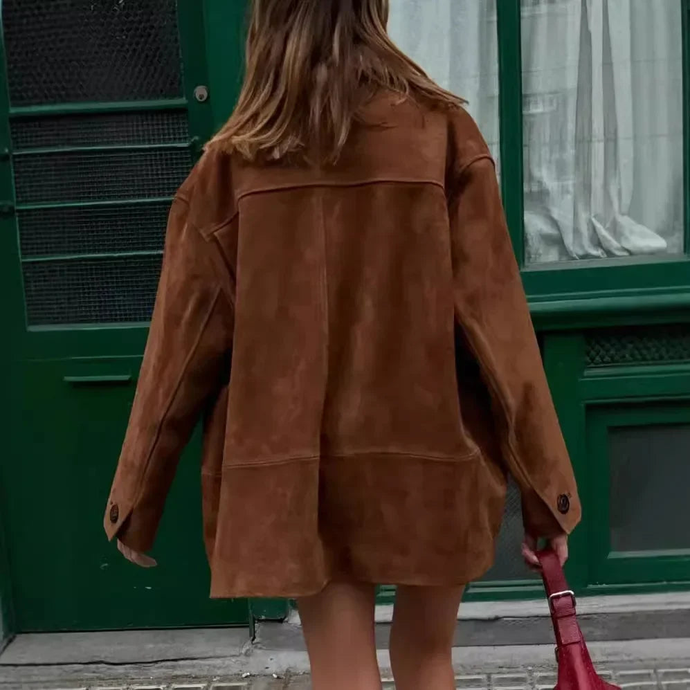 Vintage Lapel Long-sleeved Button-up Solid Color Jacket 2024 Women's Spring and Autumn Fashion Baggy Street Style Pocket Jacket