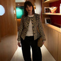 Retro Leopard Faux Fur Short Coat Lady Chic O-neck Single Button Placket Spotted Dot Cropped Long Sleeve Outerwear Street Jacket