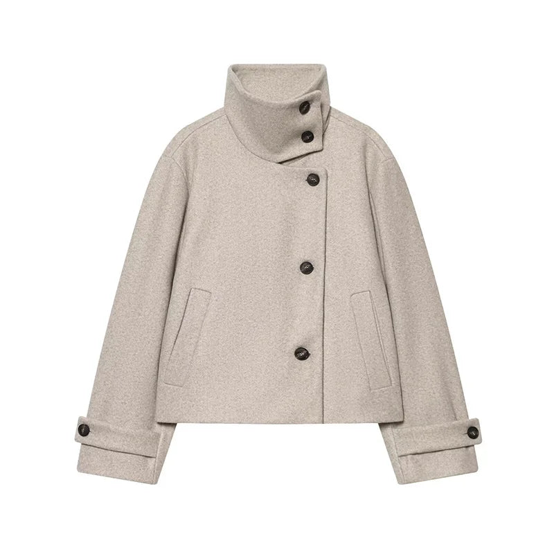 Stand Collar Asymmetric Woman's Coats Jacket for Woman Wool Short Tops Loose Cropped Jackets Autumn Winter Wear Daily Outfits
