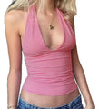 Women Turquoise Ribbed Halter Crop Top Deep V Sleeveless Side Ruched Slim Fit Cropped Tank 2026 Ladies Summer Casual Outfit New