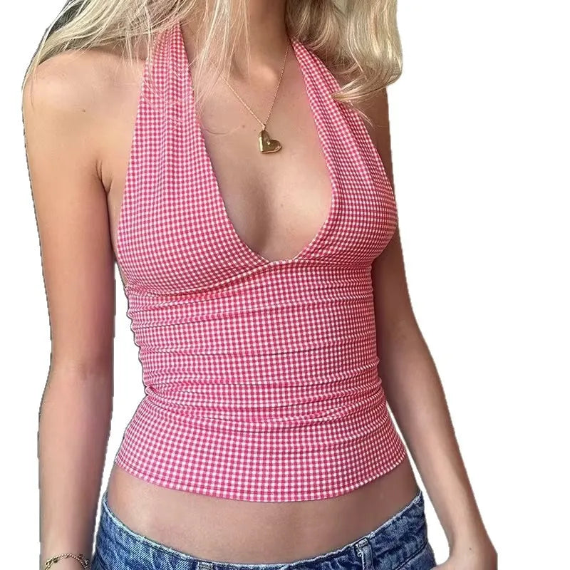 Women Turquoise Ribbed Halter Crop Top Deep V Sleeveless Side Ruched Slim Fit Cropped Tank 2026 Ladies Summer Casual Outfit New