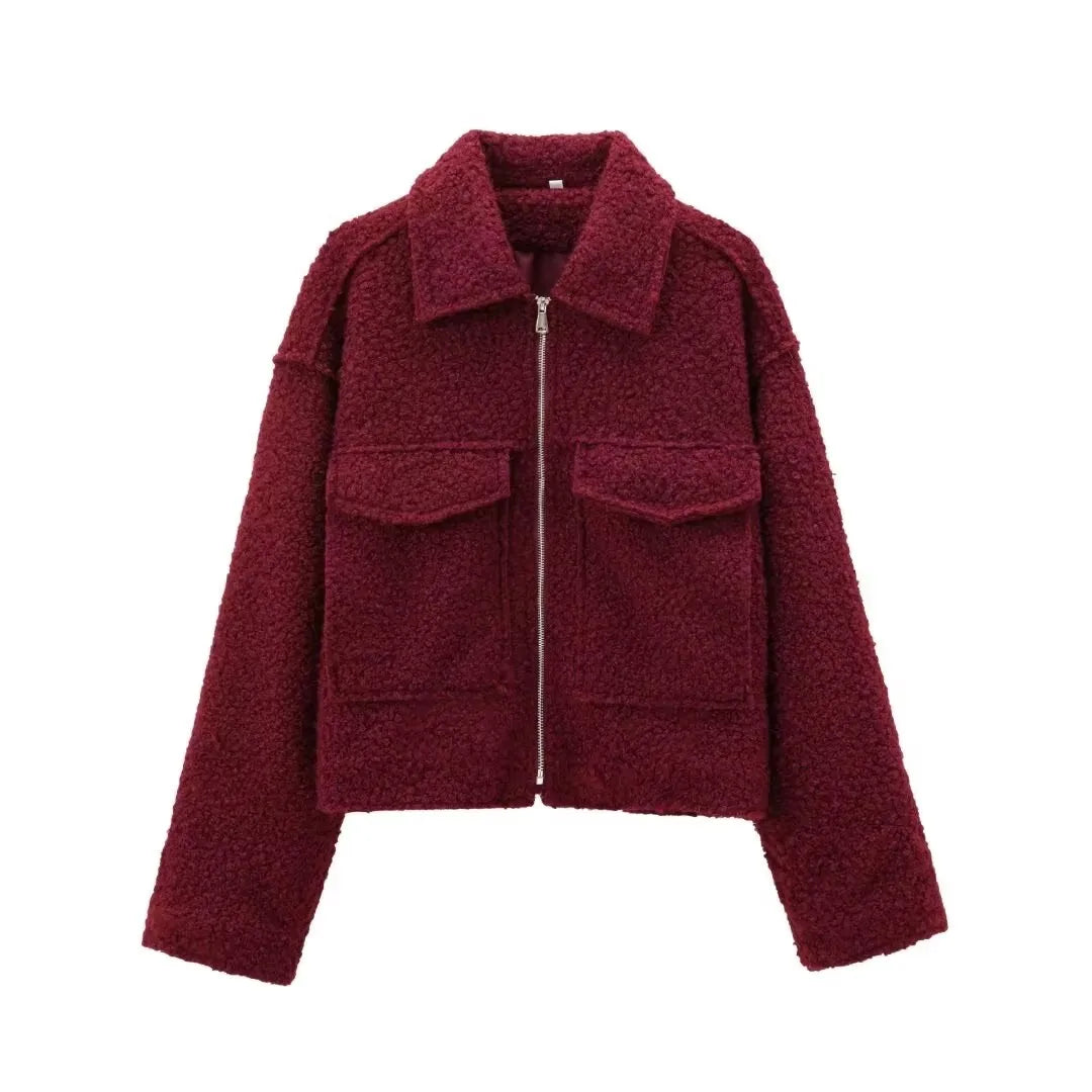 HH Women Elegant Solid Coat Front Pocket Zipper Long Sleeve Jacket Autumn Winter Casual High Street Party Vacation Outerwear
