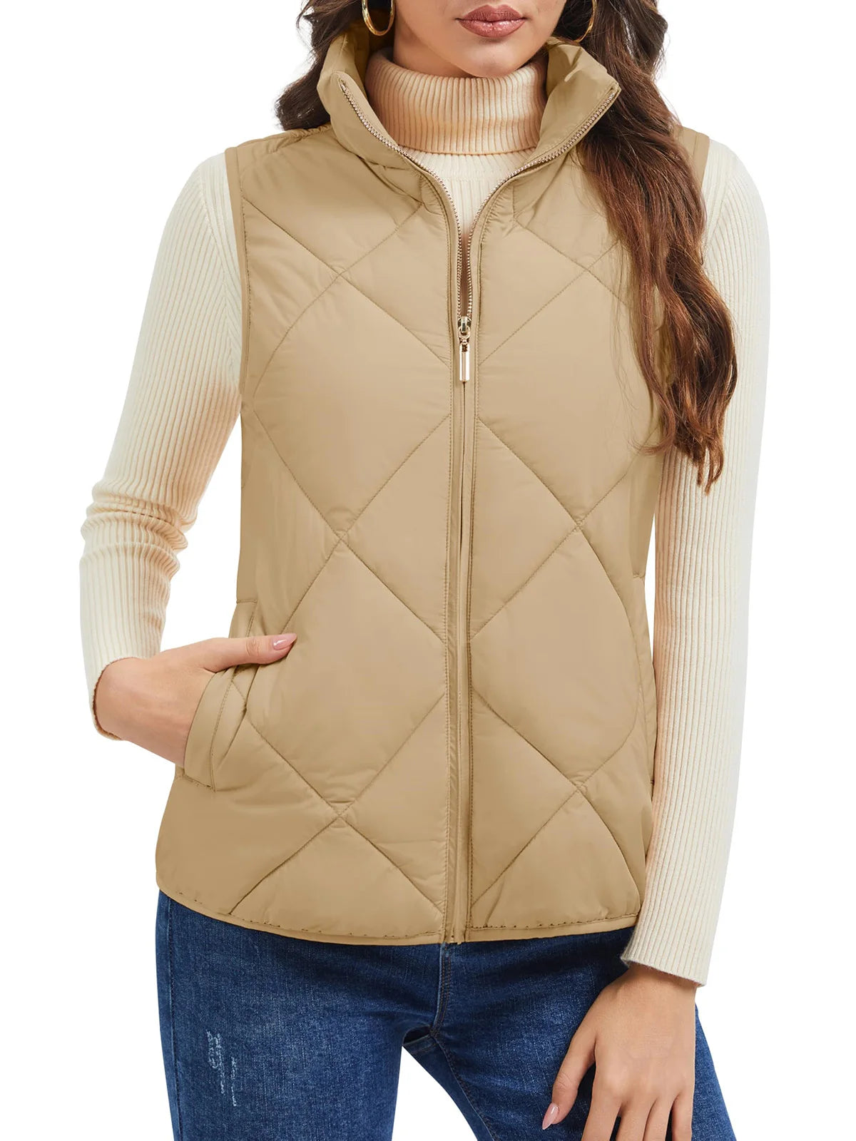 TACVASEN Women's Lightweight Puffer Sleeveless Vest Winter Warm Quilted Jacket Stand Collar Zip Up Vest Jacket with Pockets