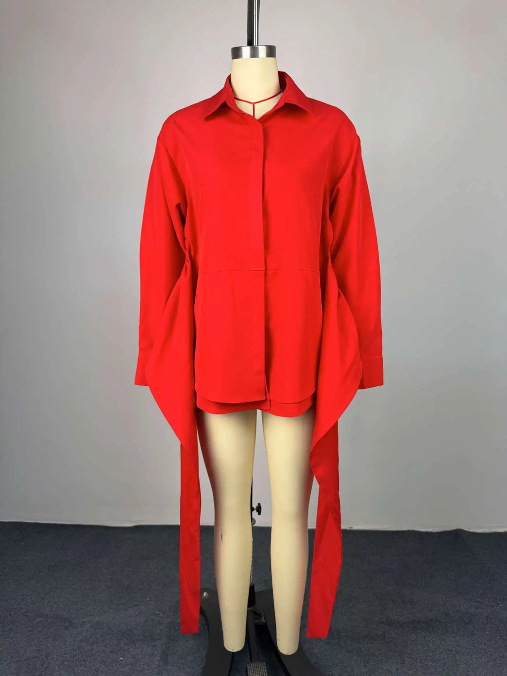 BJTZ 2026 Spring Summer Women Solid Color Tie Waist Slim Long Sleeve Shirt Elegant Casual Tops