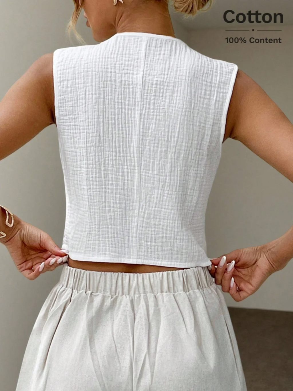New Arrival Women Pure Cotton Elegant Sleeveless Waistcoat, Minimalist Chic Cropped Vest for Spring Summer