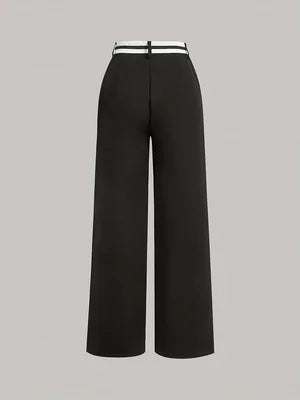 2026 Spring New Collection Black and White Contrast Waistband Wide-Leg Suit Pants Asymmetrical Striped High-Waist Straight-Leg Pants Plus Size Women's Workwear Office Outfit
