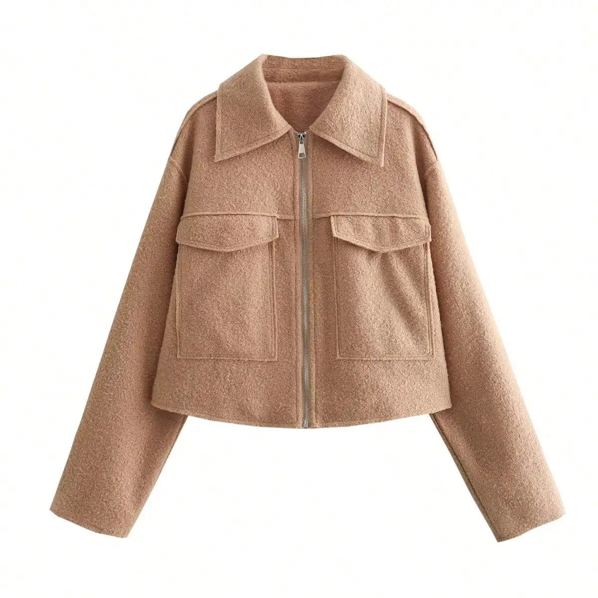 HH Women Elegant Solid Coat Front Pocket Zipper Long Sleeve Jacket Autumn Winter Casual High Street Party Vacation Outerwear