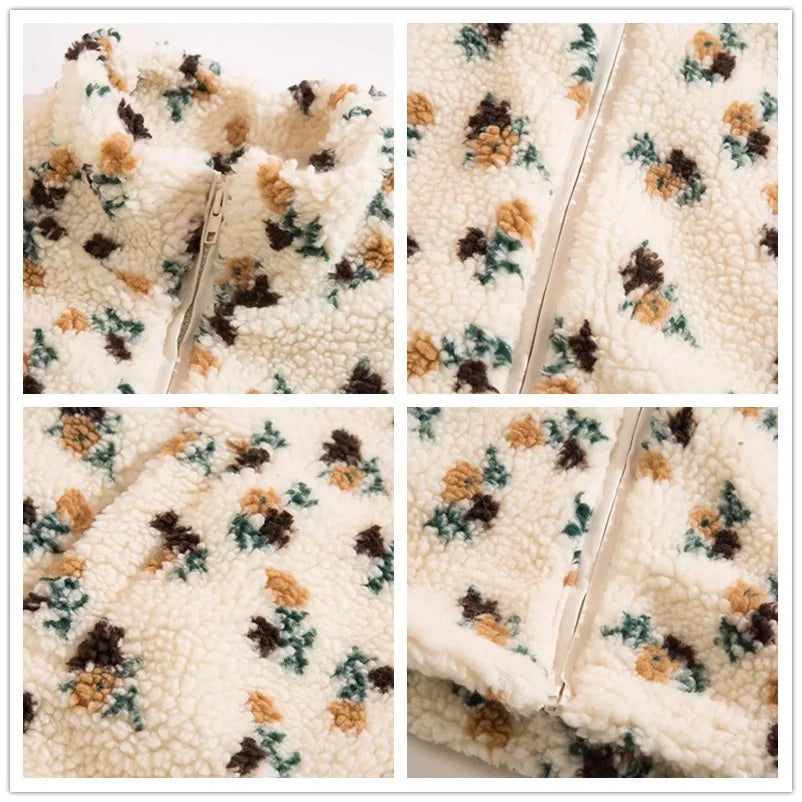 Mens Lamb Wool Jackets Fleece Coats 2025 Vintage Floral Outdoor Warm Casual Streetwear Couple Clothes Oversized Cardigan Jacket