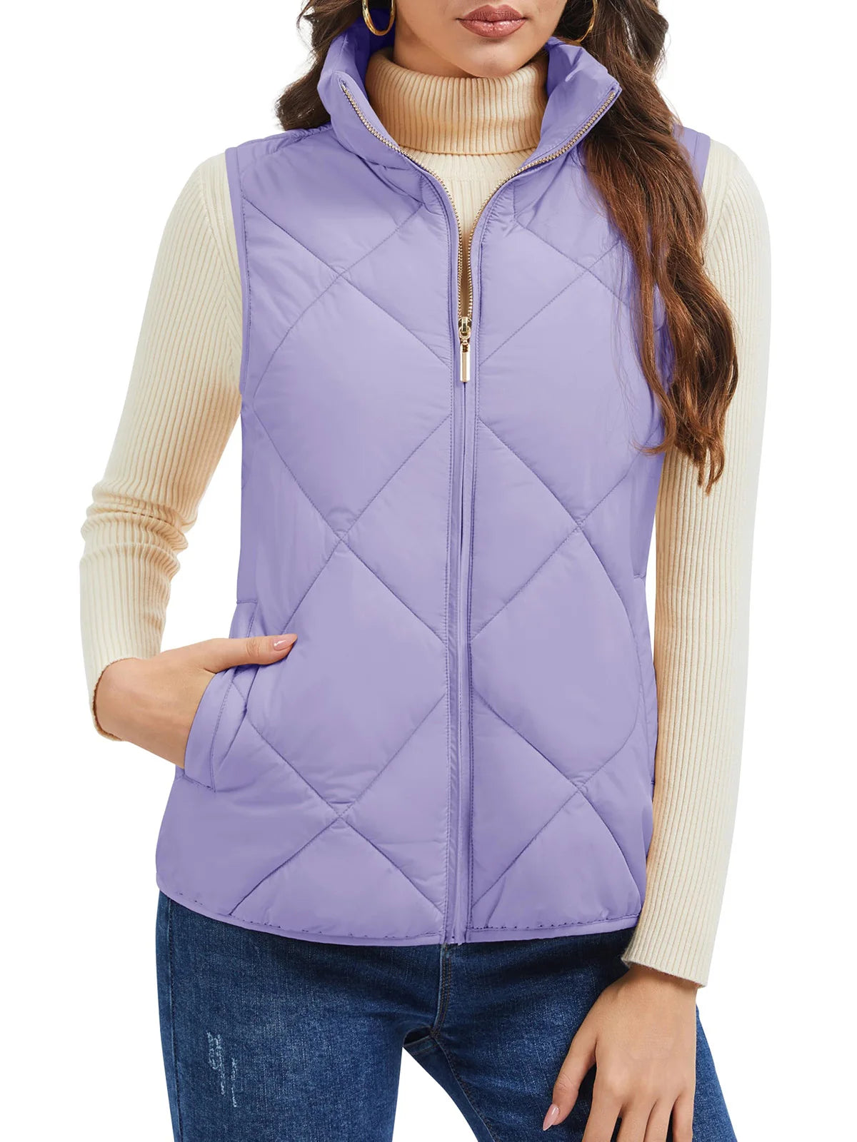 TACVASEN Women's Lightweight Puffer Sleeveless Vest Winter Warm Quilted Jacket Stand Collar Zip Up Vest Jacket with Pockets