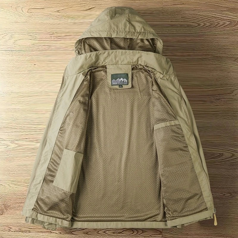 Spring Mens Rainproof Jacket High-quality Thin Breathable Outdoor Hiking Windproof Tactical Hooded Coats Europe 5XL Men Clothing