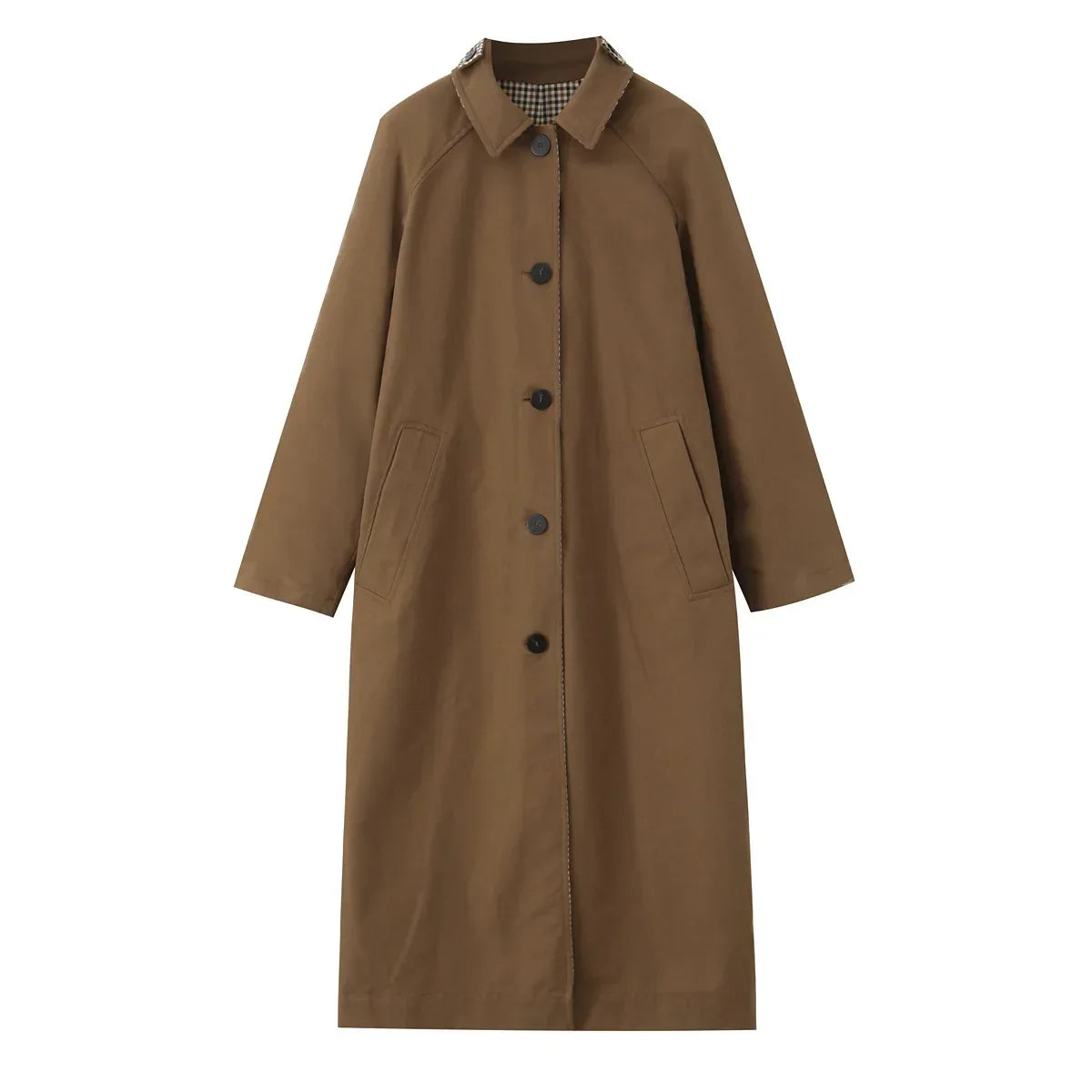 Double Sided Plaid Long Jackets For Women Single Breasted Long Sleeve Commute Street Female Trench Coat 2026 Autumn Chic Outwear