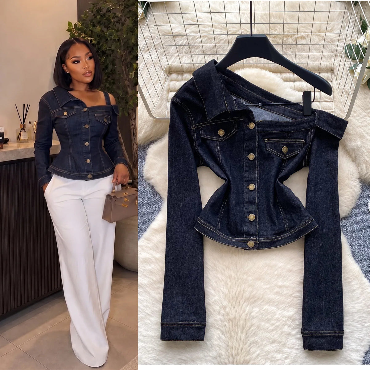Blouses Women Denim Shirt Vintage Turn Down Collar Full Sleeve Tops Y2k Streetwear Elegant Splice Shirts Slim Fit 2026 Autumn