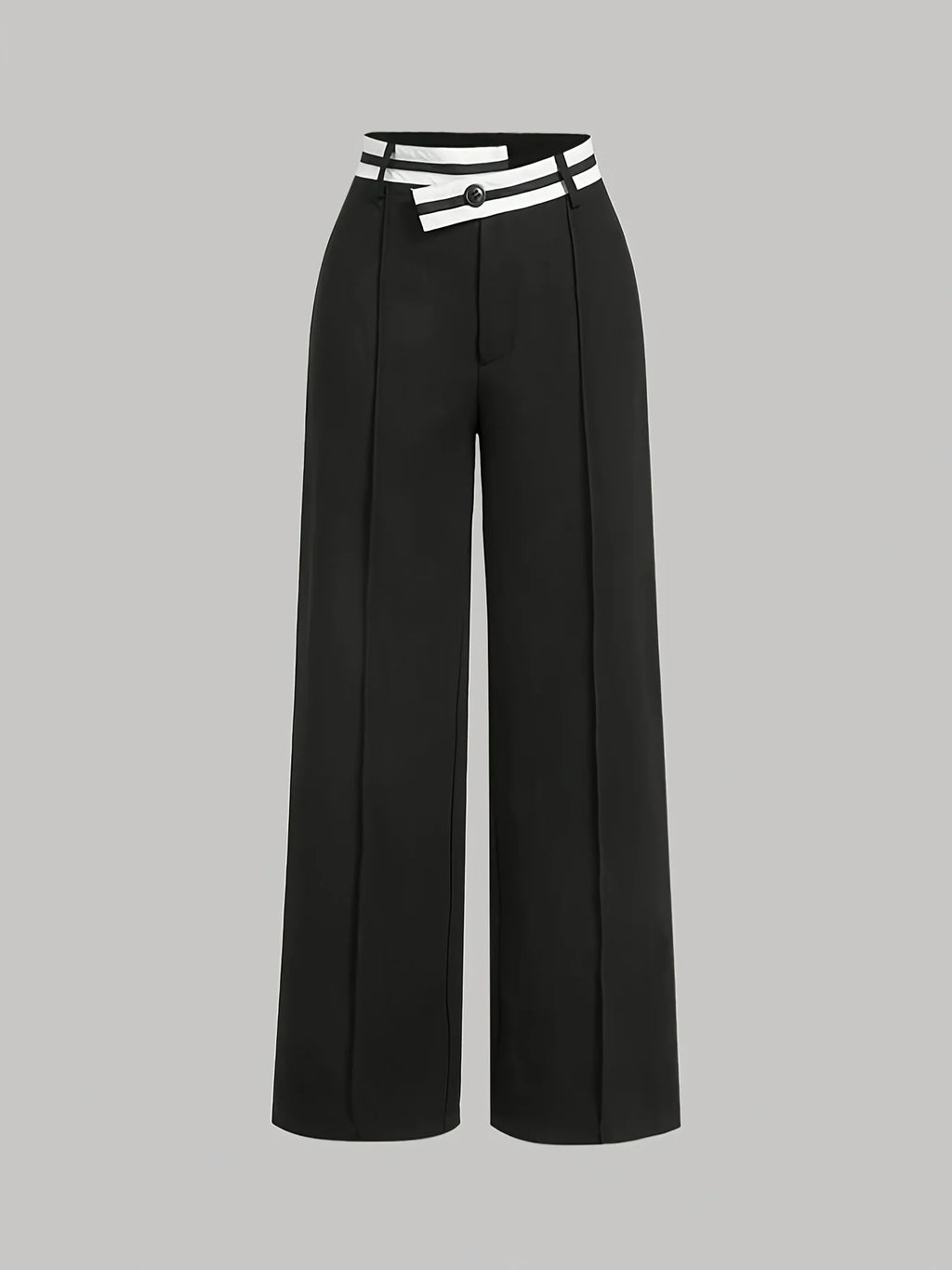 2026 Spring New Collection Black and White Contrast Waistband Wide-Leg Suit Pants Asymmetrical Striped High-Waist Straight-Leg Pants Plus Size Women's Workwear Office Outfit