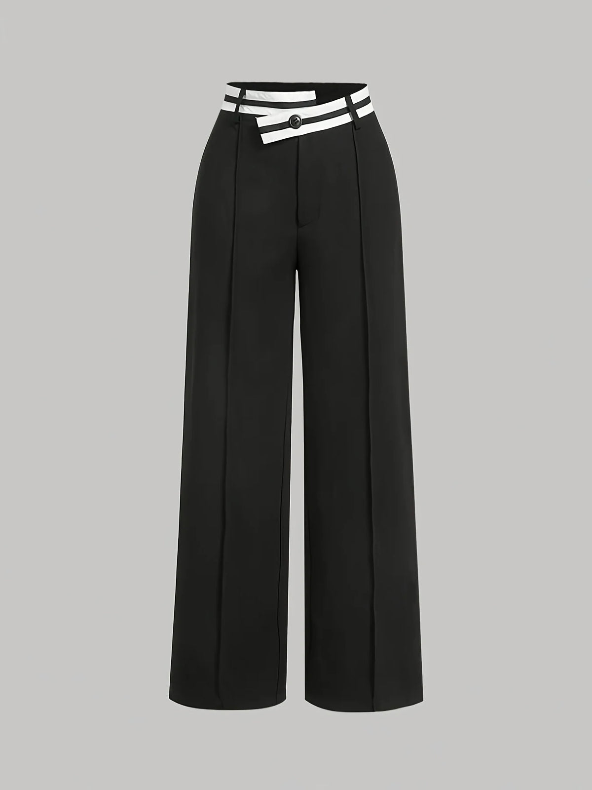 2026 Spring New Collection Black and White Contrast Waistband Wide-Leg Suit Pants Asymmetrical Striped High-Waist Straight-Leg Pants Plus Size Women's Workwear Office Outfit