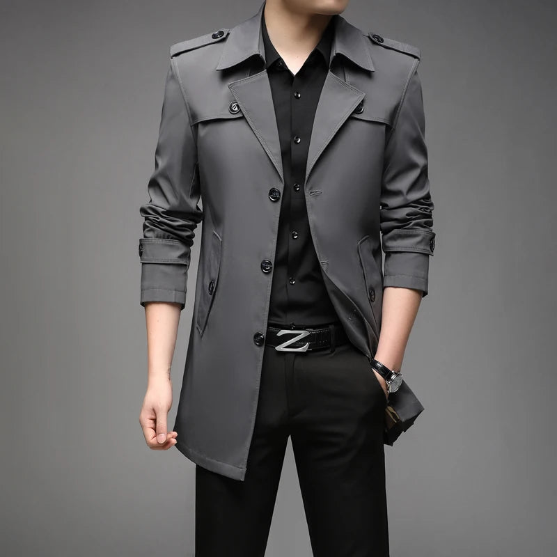 New Spring Men Trench Fashion England Style Long Trench Coats Mens Casual Outerwear Jackets Windbreaker Brand Mens Clothing 2025
