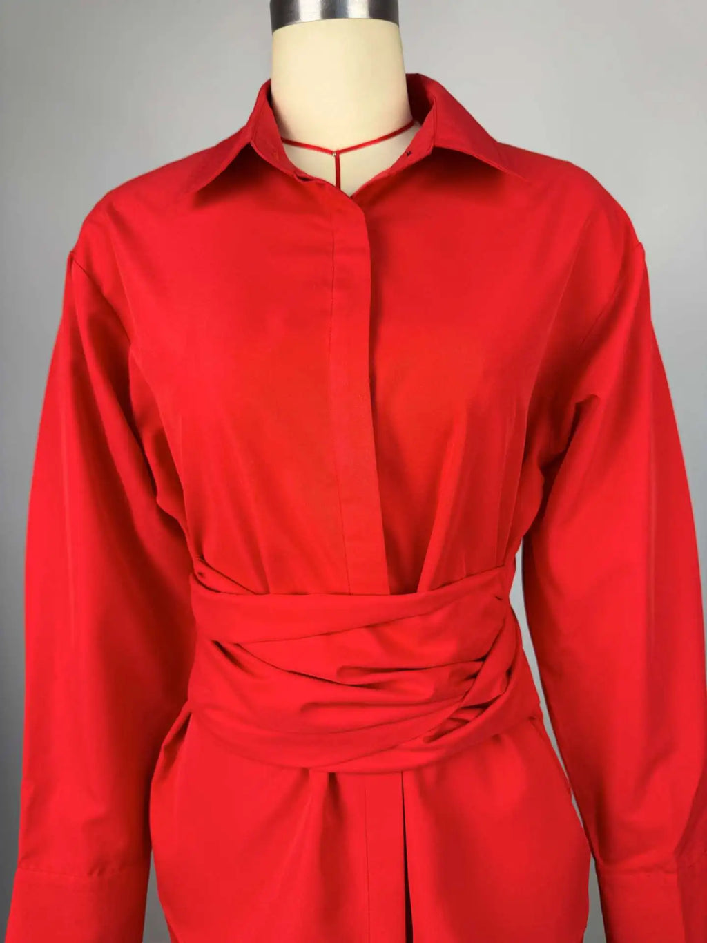 BJTZ 2026 Spring Summer Women Solid Color Tie Waist Slim Long Sleeve Shirt Elegant Casual Tops