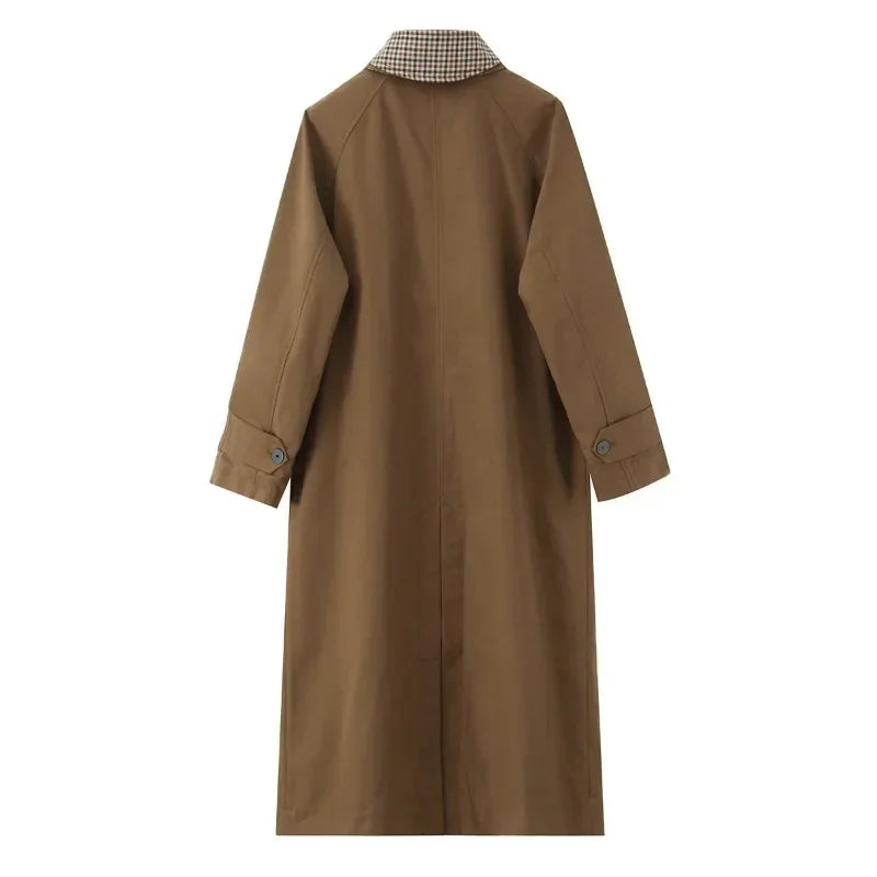 Double Sided Plaid Long Jackets For Women Single Breasted Long Sleeve Commute Street Female Trench Coat 2026 Autumn Chic Outwear