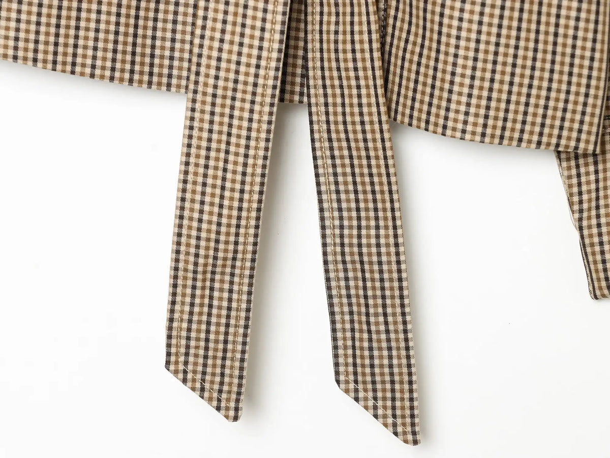 KONDALA Women Trendy Plaid Short Jacket Double Breasted Belt Pockets Jacket New Fashion 2026 Early Fall Streetwear Trench Coat