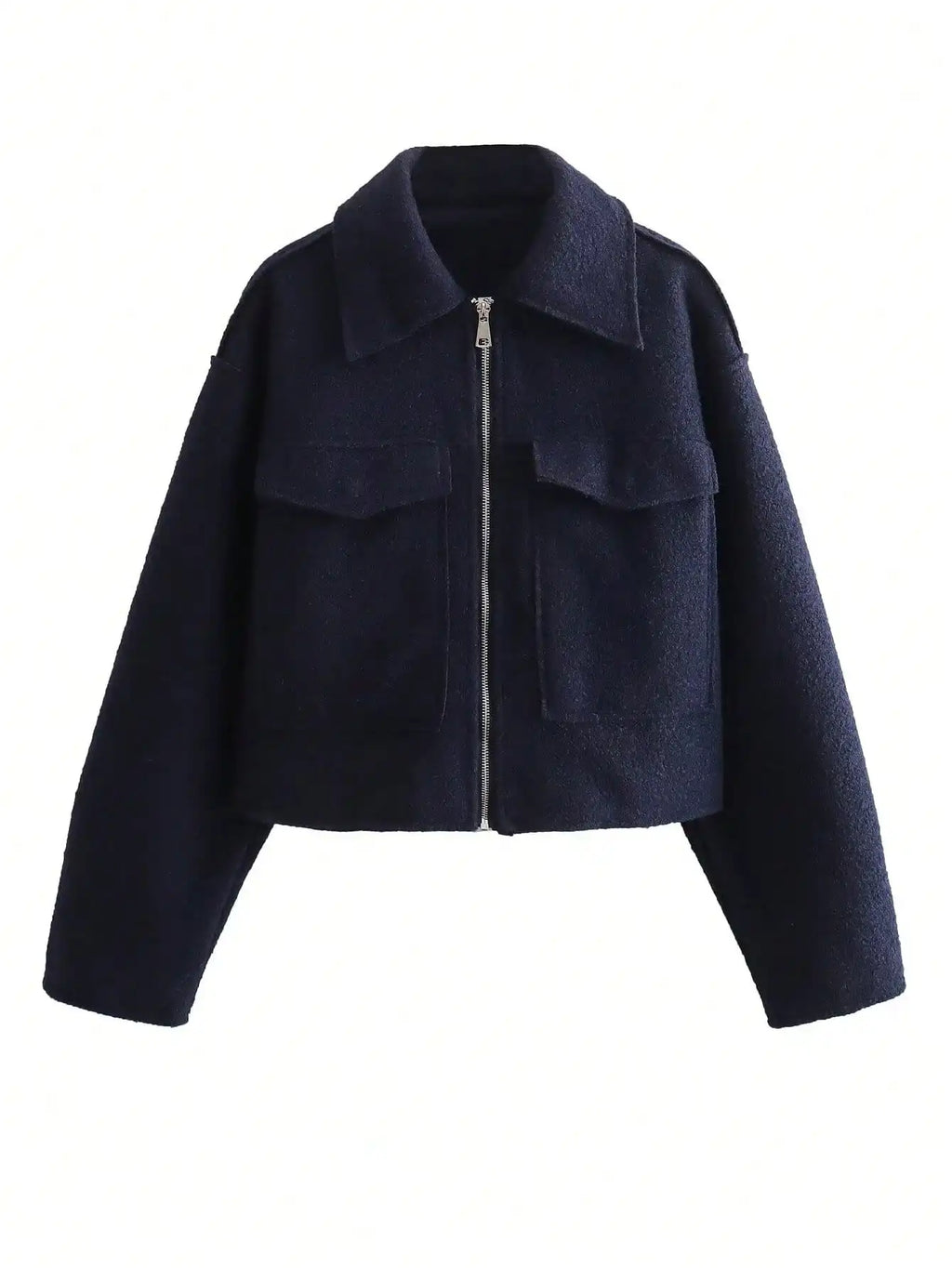 HH Women Elegant Solid Coat Front Pocket Zipper Long Sleeve Jacket Autumn Winter Casual High Street Party Vacation Outerwear