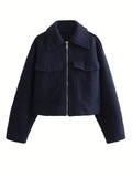 HH Women Elegant Solid Coat Front Pocket Zipper Long Sleeve Jacket Autumn Winter Casual High Street Party Vacation Outerwear